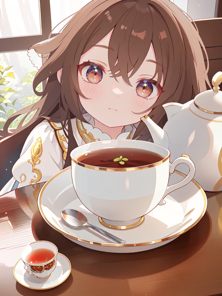  Sauce eyes, tea, long, brown hair, masterpiece, best quality,8k,ultra detailed,high resolution,an extremely delicate and beautiful,hyper detail