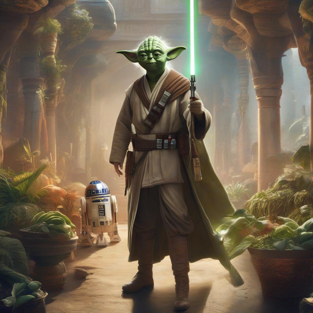  A drawing of a Russian man with a small beard and short hair wearing Star Wars clothing with Yoda in the poster. hyperrealistic, full body, detailed clothing, highly detailed, cinematic lighting, stunningly beautiful, intricate, sharp focus, f/1. 8, 85mm, (centered image composition), (professionally color graded), ((bright soft diffused light)), volumetric fog, trending on instagram, trending on tumblr, HDR 4K, 8K