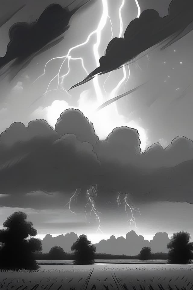  (Black and White Monochrome Illustration) (Distant Thunder In The Sky)