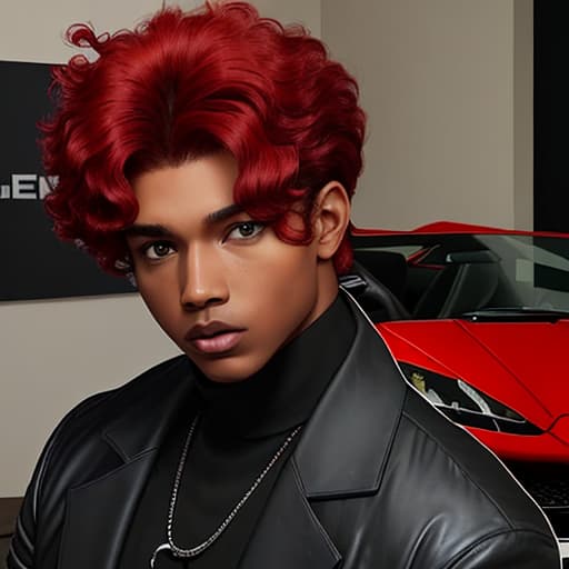  un negro con el pelo rojo con un Lamborghini