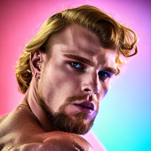 portrait+ style Russian queer IFBB blonde hunk dude face