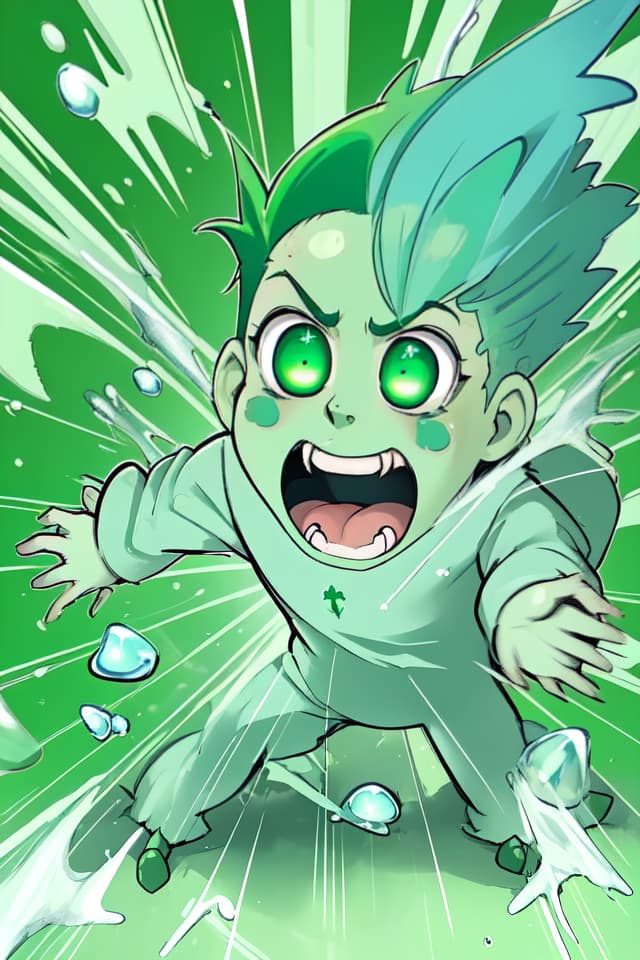  Gorgonzola, a green hair character, shouting