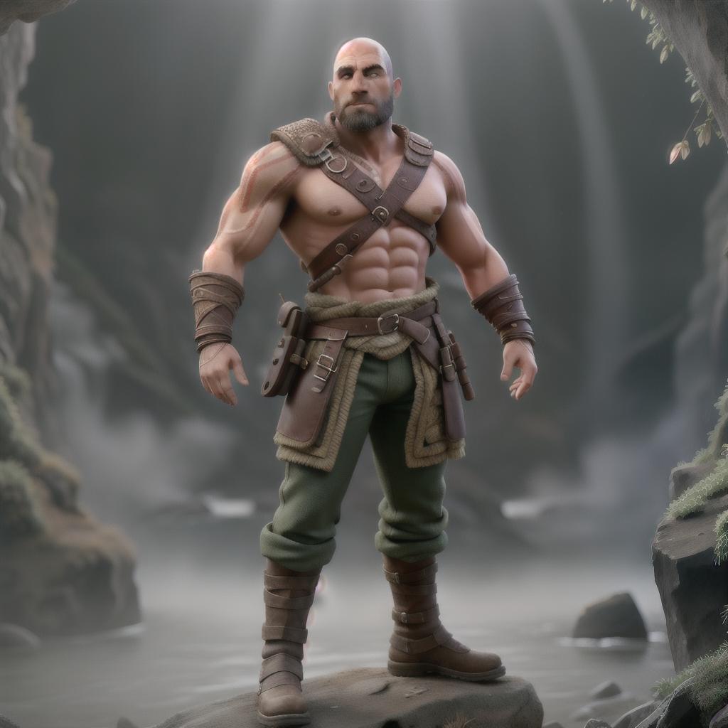  God of war hyperrealistic, full body, detailed clothing, highly detailed, cinematic lighting, stunningly beautiful, intricate, sharp focus, f/1. 8, 85mm, (centered image composition), (professionally color graded), ((bright soft diffused light)), volumetric fog, trending on instagram, trending on tumblr, HDR 4K, 8K