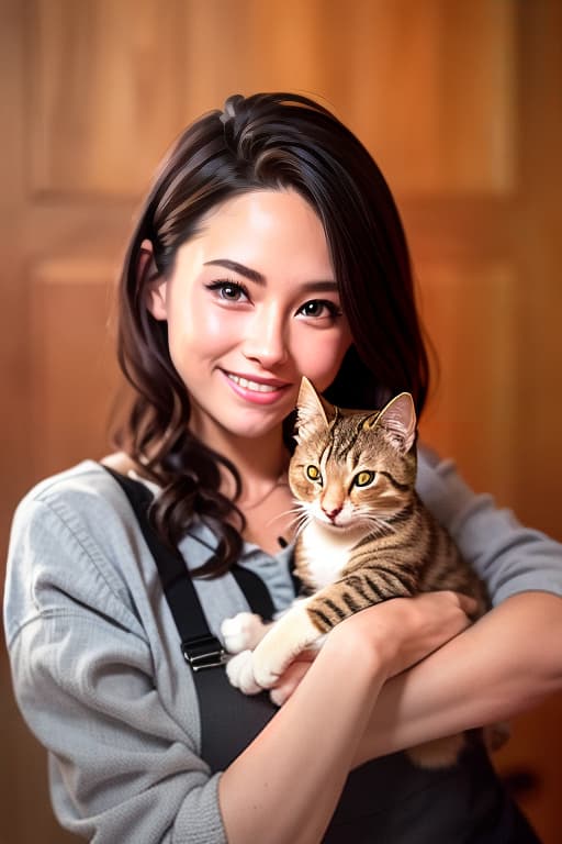  I'm holding a cat, a cat, a cat, (8k, RAW photo, best quality, masterpiece:1.2), High detail RAW color photo, professional photograph, cowboyshot, (realistic, photo realistic:1.37), ((best quality)), 1 girl, cinematic light, (finerly detailed face:1.2), (masterpiece:1.5), (best quality:1.2), (smiling:1.2), (looking at viewer:1.2)