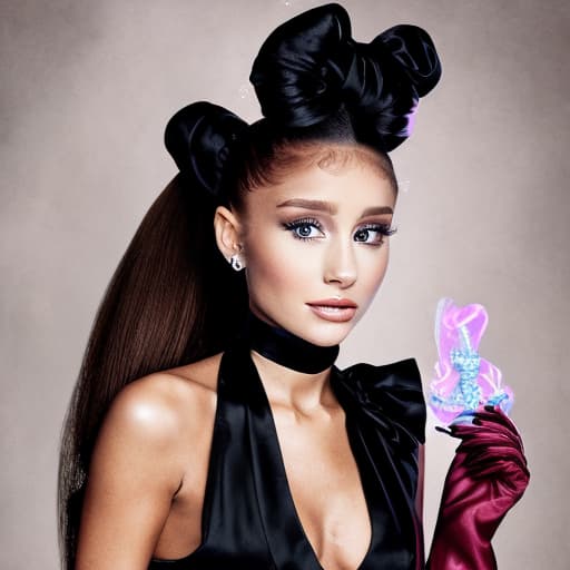 portrait+ style female French magic genie maid Servitor with ariana grande face and wearing a black maid outfit