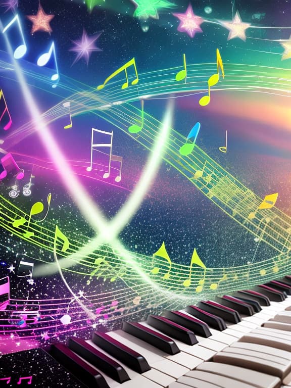  Wallpaper with music notation, piano and sparkling stars