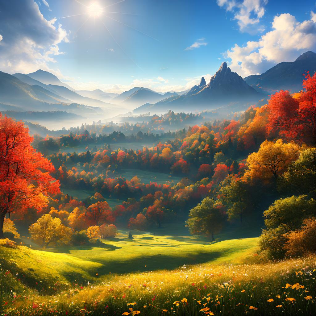 ((masterpiece)),(((best quality))), 8k, high detailed, ultra-detailed, Autumn sunny background, blue sky and white clouds, grass, mountain hyperrealistic, full body, detailed clothing, highly detailed, cinematic lighting, stunningly beautiful, intricate, sharp focus, f/1. 8, 85mm, (centered image composition), (professionally color graded), ((bright soft diffused light)), volumetric fog, trending on instagram, trending on tumblr, HDR 4K, 8K