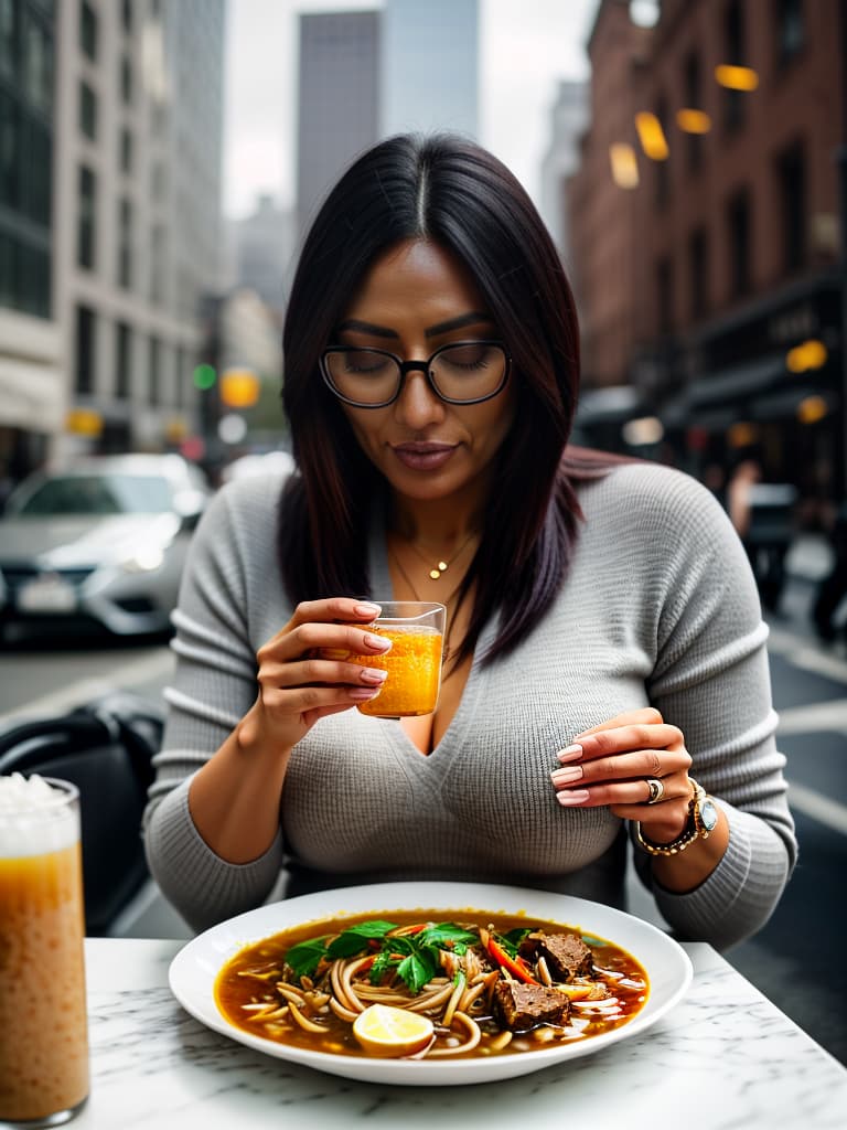  A person named Pazyuk is eating lagman while wearing glasses. hyperrealistic, full body, detailed clothing, highly detailed, cinematic lighting, stunningly beautiful, intricate, sharp focus, f/1. 8, 85mm, (centered image composition), (professionally color graded), ((bright soft diffused light)), volumetric fog, trending on instagram, trending on tumblr, HDR 4K, 8K