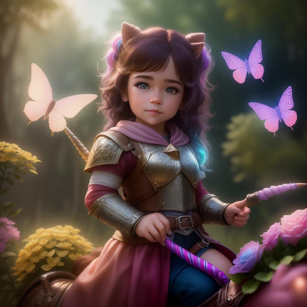  A halfling female character , riding a magical unicorn, , hyperrealistic, high quality, highly detailed, perfect lighting, intricate, sharp focus, f/1. 8, 85mm, (centered image composition), (professionally color graded), ((bright soft diffused light)), trending on instagram, HDR 4K, 8K