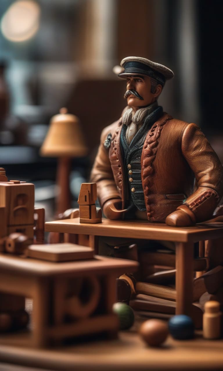  wooden toys hyperrealistic, full body, detailed clothing, highly detailed, cinematic lighting, stunningly beautiful, intricate, sharp focus, f/1. 8, 85mm, (centered image composition), (professionally color graded), ((bright soft diffused light)), volumetric fog, trending on instagram, trending on tumblr, HDR 4K, 8K