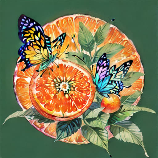  Beautiful butterfly on an orange a fruit landscape with a butterfly