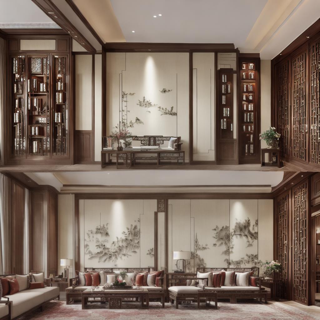  user:A photograph of a living room blending New Chinese style elements with a focus on reading and secondary use for hosting guests. The furniture combines Chinese mahogany with European styles, creating a classical and elegant interior atmosphere. Include bookshelves filled with an assortment of books, a comfortable reading nook with natural lighting, and subtle art pieces that enhance the cultural richness of the space. Created Using: High resolution, natural lighting, detailed texture on wood and fabric, elegant, classical, cultural richness, harmonious color paletteassisant:Drawing: Elegant New Chinese style living room with reading nook. hyperrealistic, full body, detailed clothing, highly detailed, cinematic lighting, stunningly beautiful, intricate, sharp focus, f/1. 8, 85mm, (centered image composition), (professionally color graded), ((bright soft diffused light)), volumetric fog, trending on instagram, trending on tumblr, HDR 4K, 8K