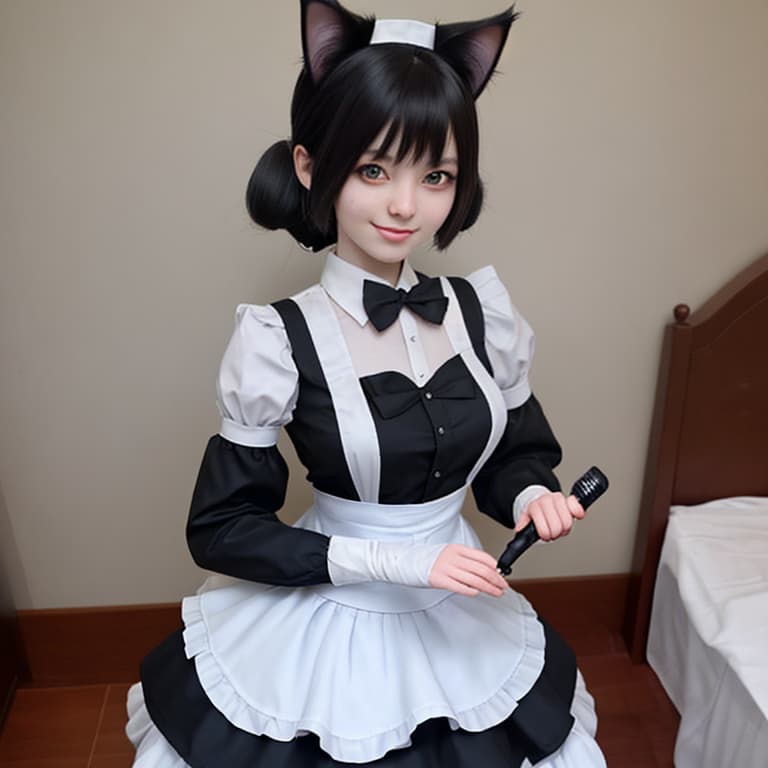  cute catgirl maid with minimal clothing, she is servicing me