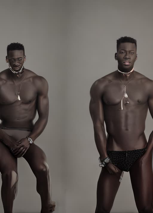 portrait+ style erotic imagenof 3 black men gleefully showing their erect penises