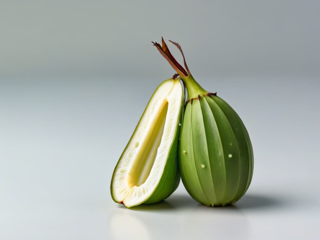  A closeup, ultradetailed image of a delicate vanilla bean pod split open, revealing the tiny, aromatic seeds inside. The focus is incredibly sharp, showcasing the intricate textures and patterns of the pod against a simple, soft background to highlight its natural beauty. hyperrealistic, full body, detailed clothing, highly detailed, cinematic lighting, stunningly beautiful, intricate, sharp focus, f/1. 8, 85mm, (centered image composition), (professionally color graded), ((bright soft diffused light)), volumetric fog, trending on instagram, trending on tumblr, HDR 4K, 8K