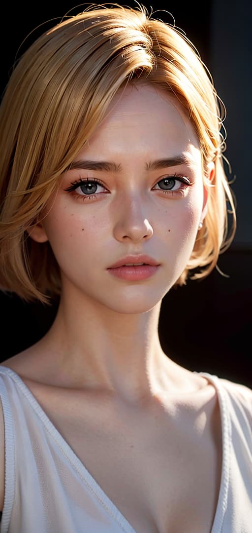  Best quality, masterpiece, ultra high res, (photorealistic:1.4), raw photo, (detail face:1.3), (realistic skin), deep shadow, dramatic lighting, beautiful, blonde, short hair, older sister, office lady, beauty, deep shadow, dramatic lighting, portrait, portrait size, unedited, symmetrical balance