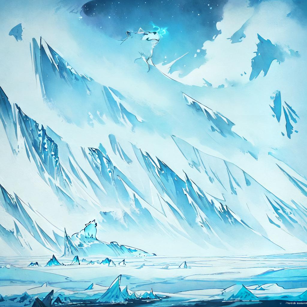  ((Masterpiece)), (((best quality))), 8k, high detailed, ultra-detailed. A polar bear standing on an iceberg, gazing at the luminous Aurora Borealis in the night sky, surrounded by a vast frozen Arctic landscape. The bear's white fur glistens under the moonlight, while its icy breath creates a misty halo around its snout. The shimmering colors of the Northern Lights reflect off the pristine snow, casting an ethereal glow on the bear's surroundings. The tranquil scene is further enhanced by the stillness of the frozen ocean and the distant silhouettes of distant icebergs. The polar bear's piercing blue eyes radiate a sense of resilience and survival in this harsh yet breathtaking environment. hyperrealistic, full body, detailed clothing, highly detailed, cinematic lighting, stunningly beautiful, intricate, sharp focus, f/1. 8, 85mm, (centered image composition), (professionally color graded), ((bright soft diffused light)), volumetric fog, trending on instagram, trending on tumblr, HDR 4K, 8K