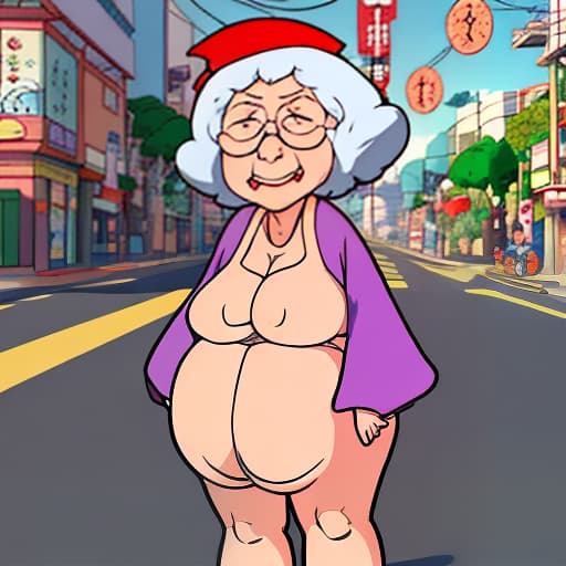  granny de Japón en calzones en la calle Cartoon network