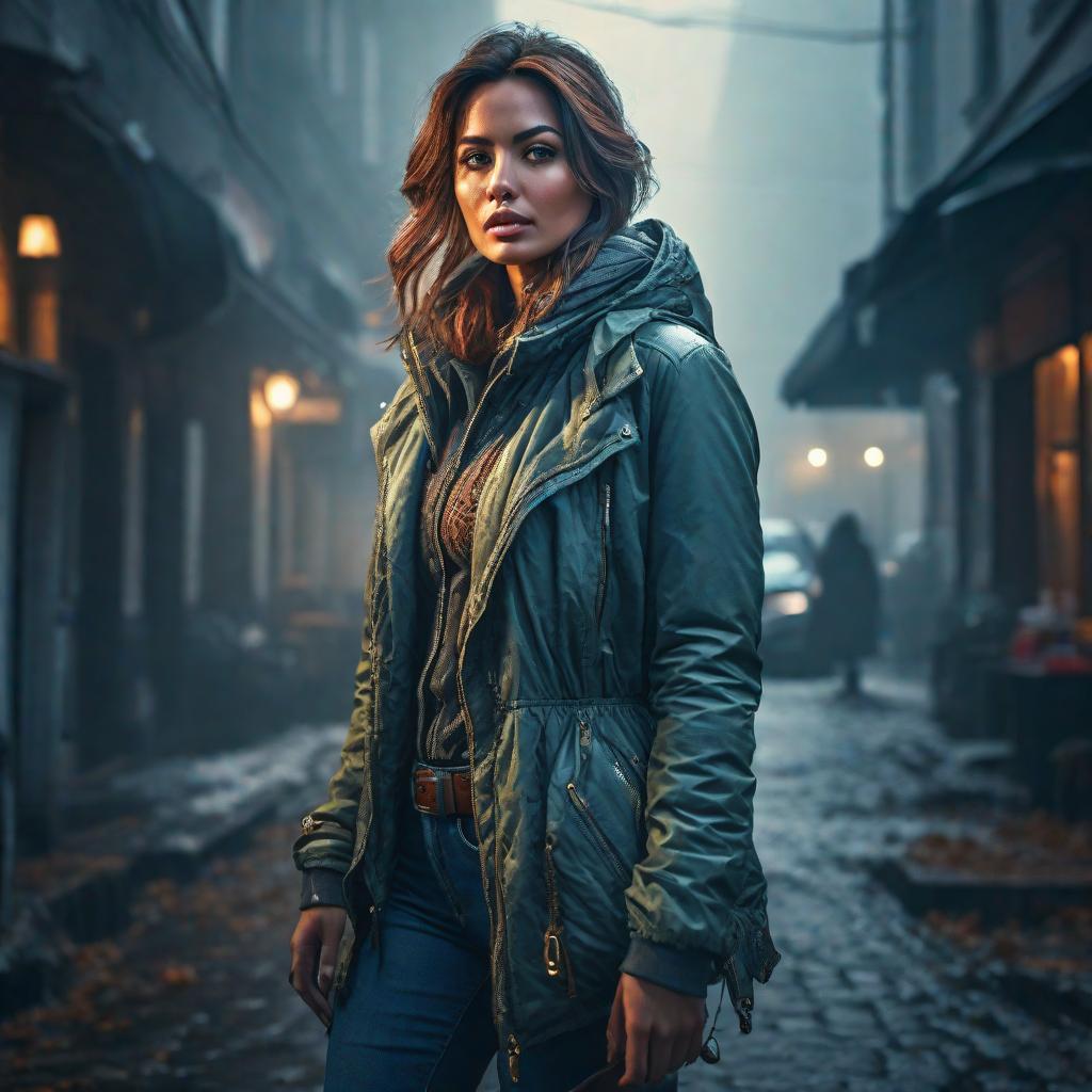  image, Female, Illustration style hyperrealistic, full body, detailed clothing, highly detailed, cinematic lighting, stunningly beautiful, intricate, sharp focus, f/1. 8, 85mm, (centered image composition), (professionally color graded), ((bright soft diffused light)), volumetric fog, trending on instagram, trending on tumblr, HDR 4K, 8K