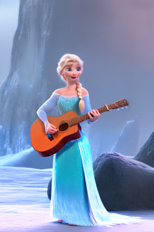 modern disney style Elsa playing guitar