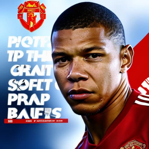 portrait+ style A photo of mbappe in Manchester united shirt holding premier league golden boot award with a banner at the top saying "top scorer"2024 season