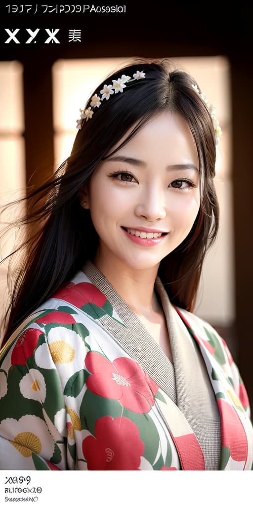  The kimono is large and the beautiful smile is attractive, (Masterpiece, BestQuality:1.3), (ultra detailed:1.2), (hyperrealistic:1.3), (RAW photo:1.2),High detail RAW color photo, professional photograph, (Photorealistic:1.4), (realistic:1.4), ,professional lighting, (japanese), beautiful face, (realistic face)