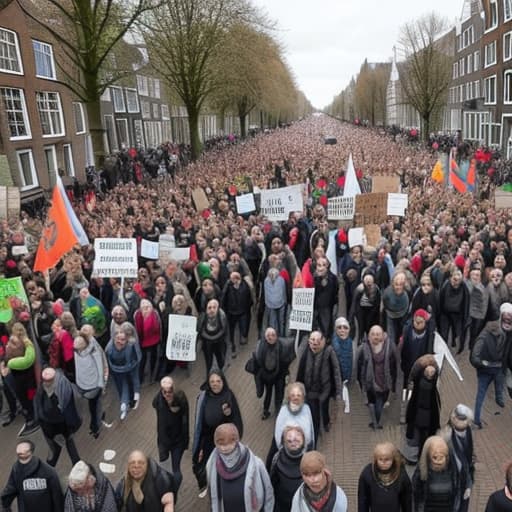  A protest march with about 100 people without a title in the Netherlands from the front low