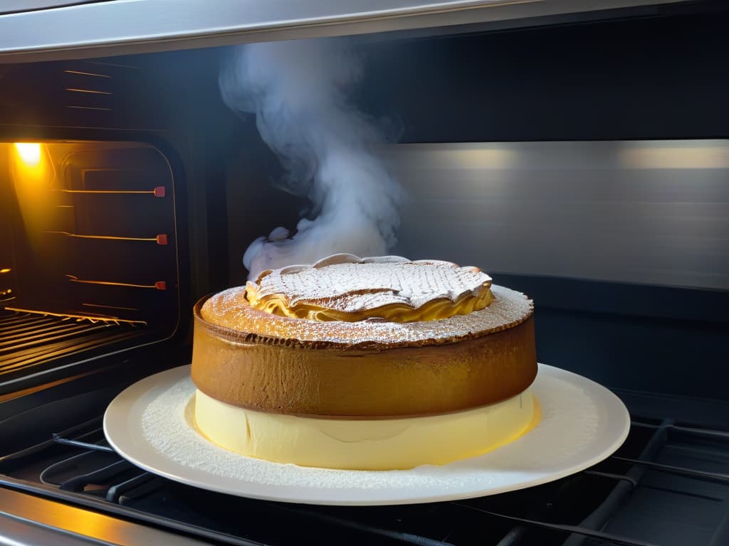  A closeup, ultradetailed image of a perfectly golden brown soufflé rising in a sleek, modern convection oven, showcasing the precise convection technology at work. The lighting captures the steam gently escaping from the fluffy soufflé, emphasizing the professional and inspiring nature of convection ovens for pastry chefs. hyperrealistic, full body, detailed clothing, highly detailed, cinematic lighting, stunningly beautiful, intricate, sharp focus, f/1. 8, 85mm, (centered image composition), (professionally color graded), ((bright soft diffused light)), volumetric fog, trending on instagram, trending on tumblr, HDR 4K, 8K