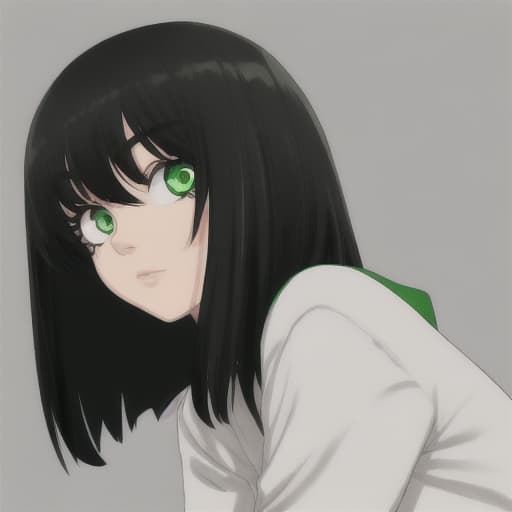  girl which black hair and green eyes