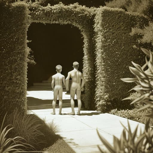   old s and boys in the bushes with no clothes having an for the a magazine, stable diffusion, absolute reality v1.6, perfect symmetry, photo realistic raw, jock sturges and David hamilton style