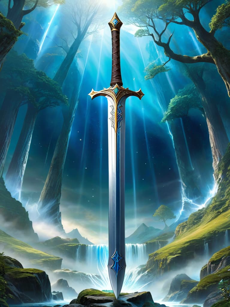  masterpiece, best quality, official art, extremely detailed cg 8k, ethereal fantasy concept art of Thranduils sword . magnificent, celestial, ethereal, painterly, epic, majestic, magical, fantasy art, cover art, dreamy