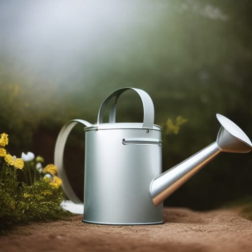  shiny watering can hyperrealistic, full body, detailed clothing, highly detailed, cinematic lighting, stunningly beautiful, intricate, sharp focus, f/1. 8, 85mm, (centered image composition), (professionally color graded), ((bright soft diffused light)), volumetric fog, trending on instagram, trending on tumblr, HDR 4K, 8K