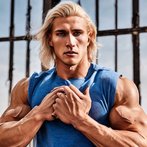 portrait+ style Russian queer fitness model blonde hunk dude face