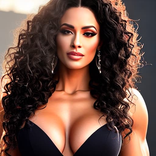  Women very muscular with six packs and beautiful face which long curly black hair hyperrealistic, full body, detailed clothing, highly detailed, cinematic lighting, stunningly beautiful, intricate, sharp focus, f/1. 8, 85mm, (centered image composition), (professionally color graded), ((bright soft diffused light)), volumetric fog, trending on instagram, trending on tumblr, HDR 4K, 8K