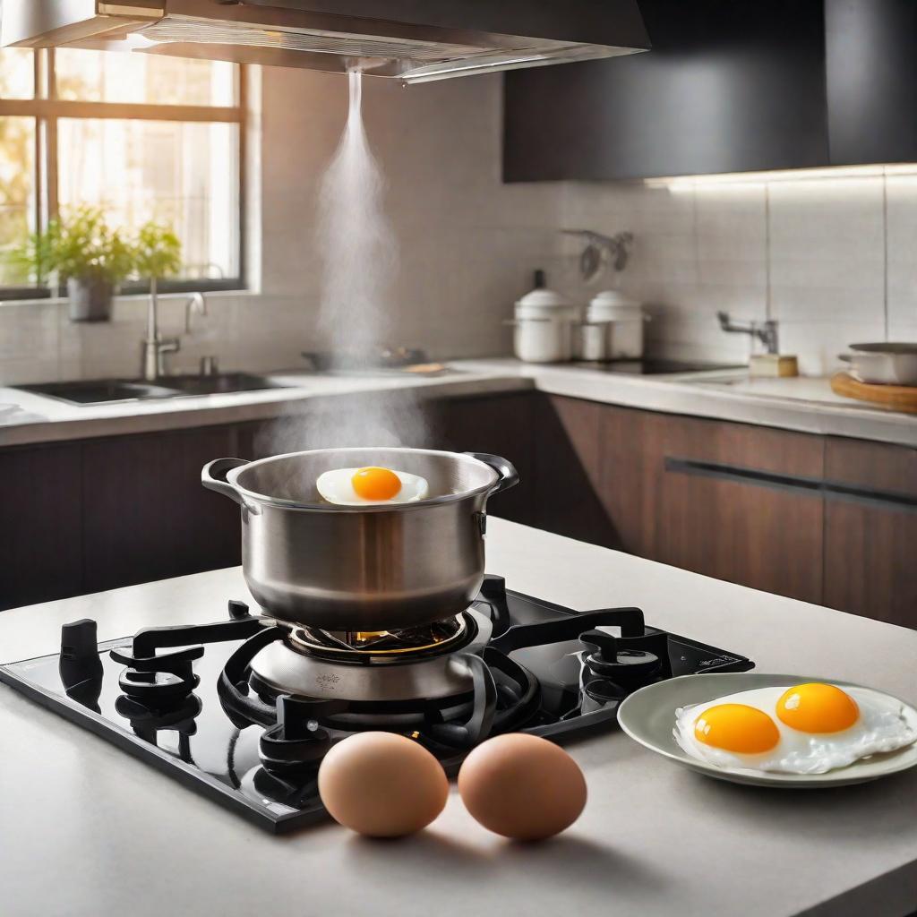  Scene Description: Setting: A kitchen scene with a boiling pot of water on a stove. Foreground: Boiling Pot: A large, clear pot filled with boiling water. The water is vigorously bubbling, with steam rising. Inside the pot, there is a potato and an egg. The potato should look slightly soft and tender, while the egg should appear intact and firm. Left Side: Potato: A close-up view of a softened potato in the boiling water. Show the potato slightly breaking apart, indicating it is becoming soft. Right Side: Egg: A close-up view of a hard-boiled egg in the same boiling water. The egg should look solid and unbroken, indicating its hardness. Background: Kitchen Environment: The kitchen is clean and modern, with a warm, welcoming feel. The s hyperrealistic, full body, detailed clothing, highly detailed, cinematic lighting, stunningly beautiful, intricate, sharp focus, f/1. 8, 85mm, (centered image composition), (professionally color graded), ((bright soft diffused light)), volumetric fog, trending on instagram, trending on tumblr, HDR 4K, 8K