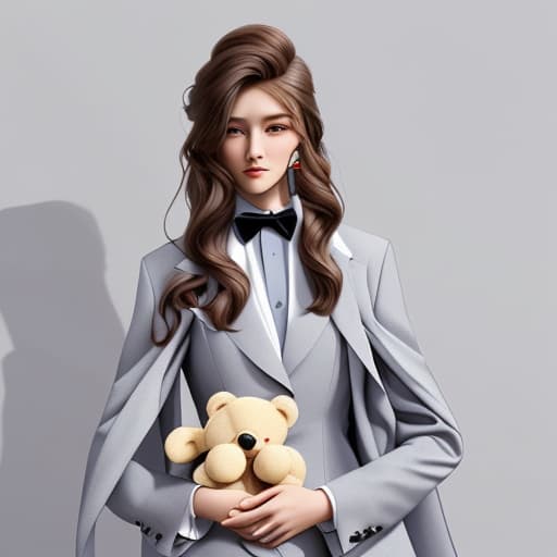  creat a formal suit with attached a bunch of small teddy bears as designs