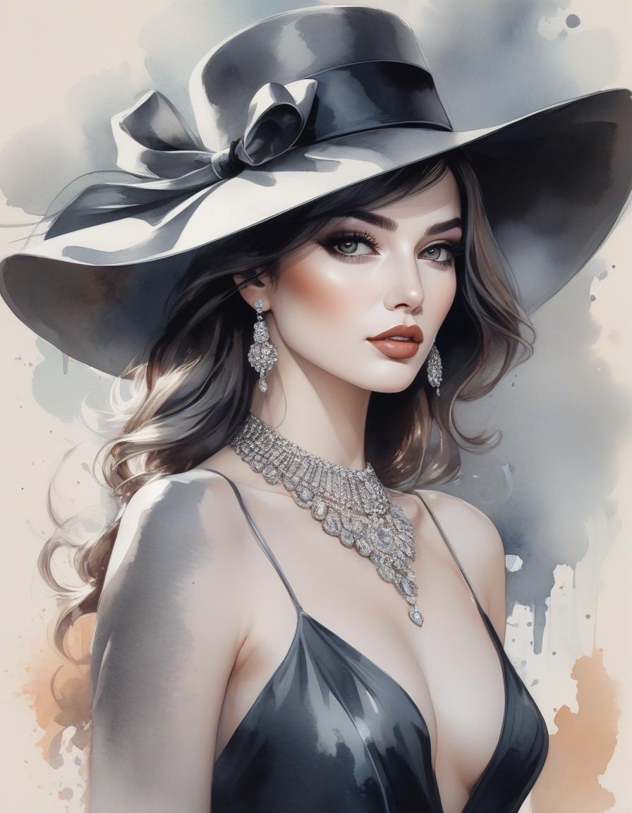  line art drawing painting of a woman wearing a hat with a necklace, exquisite digital illustration, elegante pintura digital, linda pintura de persona gem, beautiful digital illustration, estilo de pintura digital, linda pintura digital, linda arte digital, no estilo aquarela, pintura linda, no art style by bowater, a beautiful art illustration, no estilo de aquarela digital, with ink blots and paint running down the screen . professional, sleek, modern, minimalist, graphic, line art, vector graphics hyperrealistic, full body, detailed clothing, highly detailed, cinematic lighting, stunningly beautiful, intricate, sharp focus, f/1. 8, 85mm, (centered image composition), (professionally color graded), ((bright soft diffused light)), volumetric fog, trending on instagram, trending on tumblr, HDR 4K, 8K