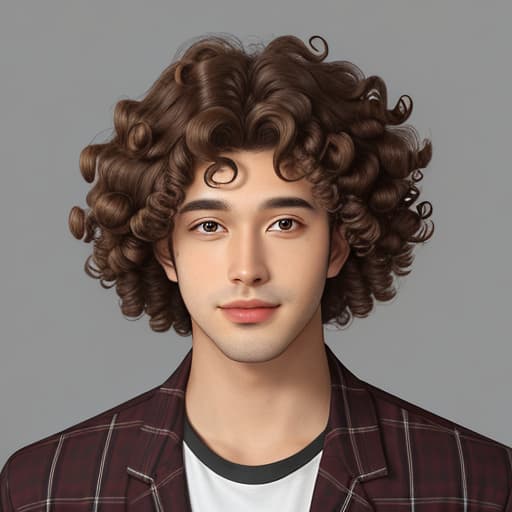  a curly hair man with a ，