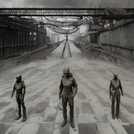 redshift style mannequins Beksinski war soldiers bridge darkness chessboard rain railroad tracks Stones crow gallows