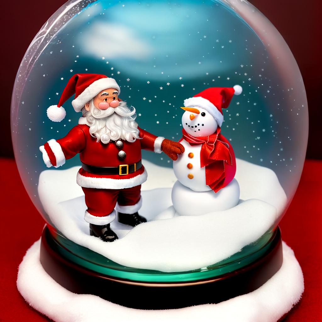  Santa and a snowman in a snowglobe