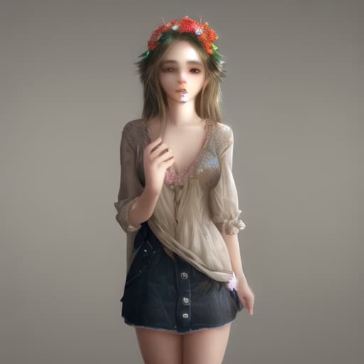  cute girl standing in her with flower around her, ultra realistic, 8k