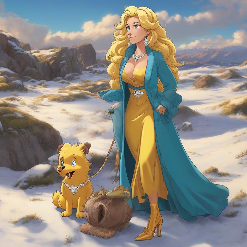  Character Lisa Simpson, concept art, young with long golden hair, , in a long blue evening dress, in a beaver pelt coat, with a diamond necklace, 2D, anime, extremely hyper detailed clothing, (extremely detailed face), (masterpiece: 1.4), (ideal eyes: 1.1), ( body) hyperrealistic, full body, detailed clothing, highly detailed, cinematic lighting, stunningly beautiful, intricate, sharp focus, f/1. 8, 85mm, (centered image composition), (professionally color graded), ((bright soft diffused light)), volumetric fog, trending on instagram, trending on tumblr, HDR 4K, 8K