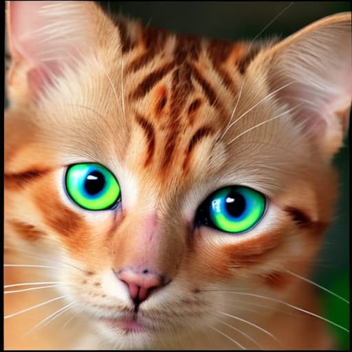  orange white black brown cat with green eyes mixed with blue