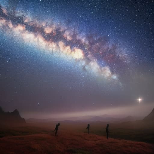  Children in the background stretch towards the starry sky. hyperrealistic, full body, detailed clothing, highly detailed, cinematic lighting, stunningly beautiful, intricate, sharp focus, f/1. 8, 85mm, (centered image composition), (professionally color graded), ((bright soft diffused light)), volumetric fog, trending on instagram, trending on tumblr, HDR 4K, 8K