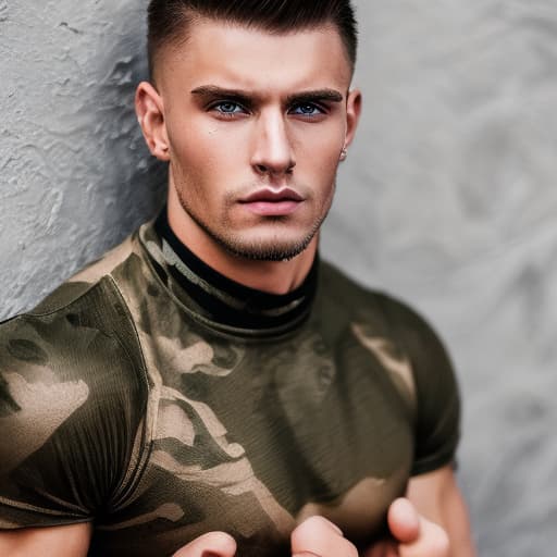 portrait+ style Russian queer fitness model brunette hunk dude face