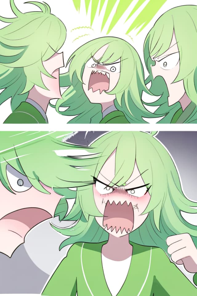  Green hair character shouting