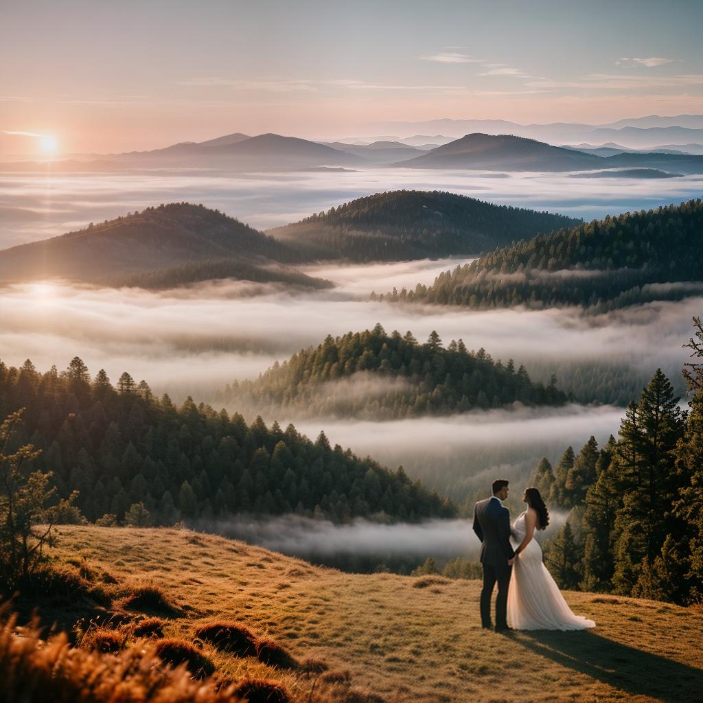  Create a high quality hyperrealistic image that visually represents the theme 'True love is not about finding someone to live with, but finding someone you can't live without.' The image should depict a couple standing on a scenic overlook, holding each other closely and looking into each other's eyes, conveying a deep emotional connection. The background should feature a beautiful sunset over a serene landscape, emphasizing the romantic atmosphere. The characters should be dressed casually, and their expressions should reflect the profound bond they share. The image should be of hyperrealistic style and high quality hyperrealistic, full body, detailed clothing, highly detailed, cinematic lighting, stunningly beautiful, intricate, sharp focus, f/1. 8, 85mm, (centered image composition), (professionally color graded), ((bright soft diffused light)), volumetric fog, trending on instagram, trending on tumblr, HDR 4K, 8K