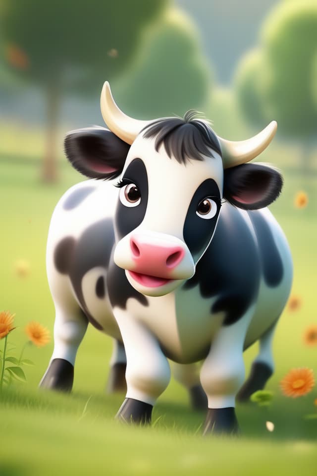  Very cute veal illustration, Cute COW Illustration, Masterpiece, Meadow, High Quality, 8k, 16k