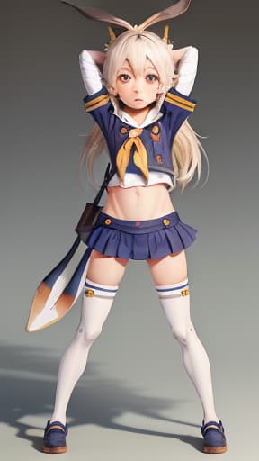  Shimakaze. Child. full body. Short cloth, very stretched and tight. , masterpieces, top quality, best quality, official art, beautiful and aesthetic, realistic, 4K, 8K