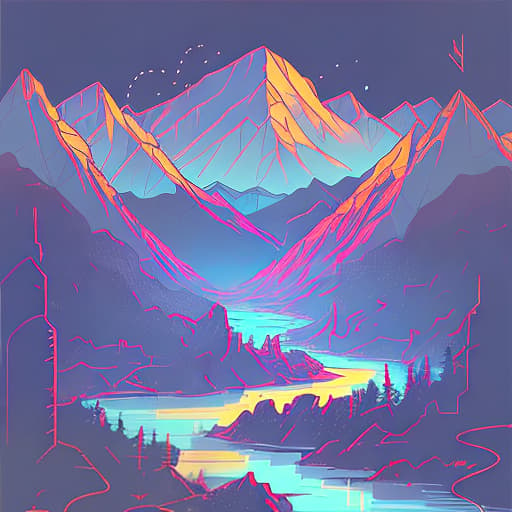 nvinkpunk Whimsical mountains with trees and water